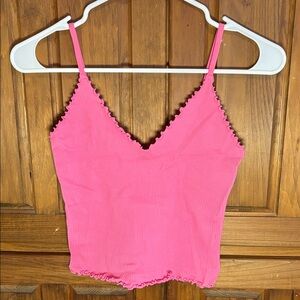 EUC Ambiance Women’s Coral Pink Ribbed Camisole crop top Frill Edges Size M/L